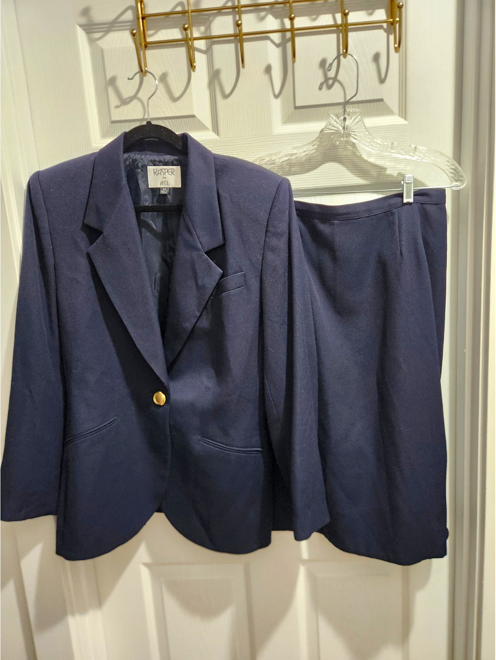 Vtg Kasper ASL Navy Skirt Suit Size 14